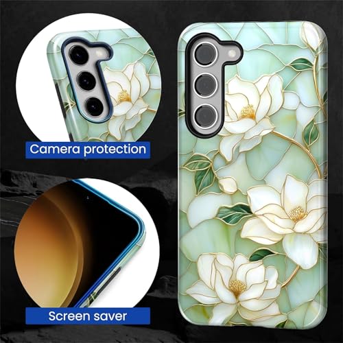Case Compatible with Samsung Galaxy S23, Hybrid 2-Layer Hard Shell Protection Case, Shockproof Protective Tough Phone Cover, Blooming Cyan Flowers - color: Blooming Cyan Flowers, size: Samsung Galaxy S23