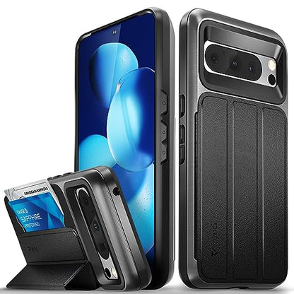 VENA vCommute for Google Pixel 8 Pro Wallet Case, Black | Military-Grade Drop Protection, Premium Leather Magnetic Flap Cover, Hidden Card Holder, RFID Blocking, Multi-Angle Kickstand - size: Google Pixel 8 Pro, style: Pixel 8 Pro