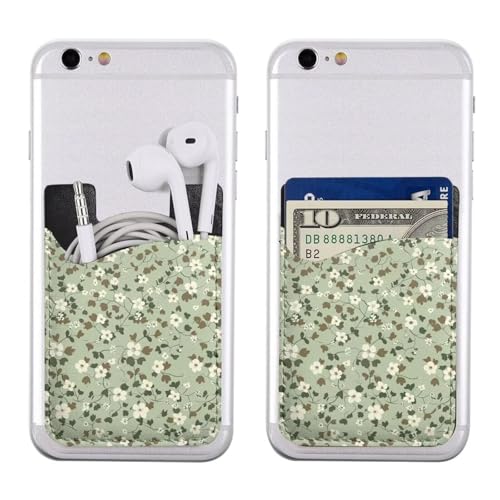 Green Leaf Phone Wallet Cute Sage Green Card Holder Compatible with Most Of Cell Phone Adhesive Card Holder for Phone Wallets Pouch - color: Floral