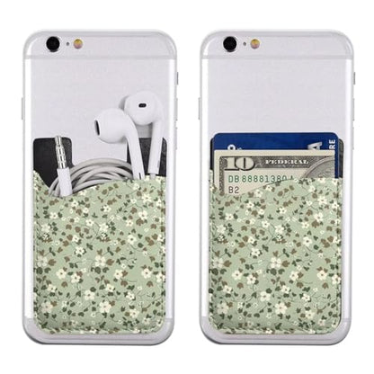 Green Leaf Phone Wallet Cute Sage Green Card Holder Compatible with Most Of Cell Phone Adhesive Card Holder for Phone Wallets Pouch - color: Floral