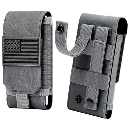 Tactical Molle Phone Cover Case, Heavy Duty Loop Belt Holster Pouch with Flag Patch for iPhone 17 Pro Max/Air/17 Pro/17/16 Pro Max/15 Pro Max/14 Pro Max/13 Pro Max, for Galaxy S26 Ultra - color: Gray
