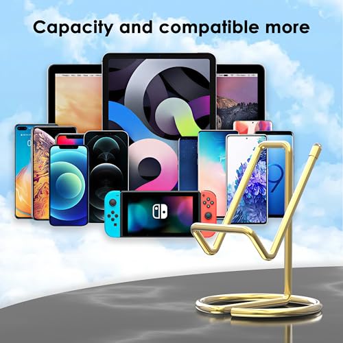 Metal Cell Phone Stand for Desk, Cute One-Piece Phone Holder, Stable Desktop Display Dock for iPhone, iPad, Samsung, Tablets & All Mobile Phones, Gold - color: Gold