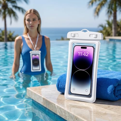 1 Pack Waterproof Phone Pouch Underwater Dry Bag Case Airbag Model with Lanyard Universal High-Transparency Touchscreen Cover for Beach Swimming & Snorkeling-White - color: White, size: 1Pack