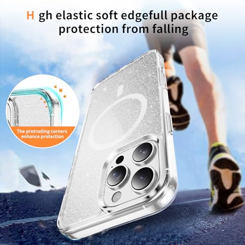 LEMAXELERS Clear Sparkly Magnetic Case for iPhone 14 Pro Max -Clear SF | Glitter Anti-Yellowing Slim TPU Bumper Compatible with Magsafe Shockproof Protective Transparent Cover - color: Clear, size: iPhone 14 Pro Max
