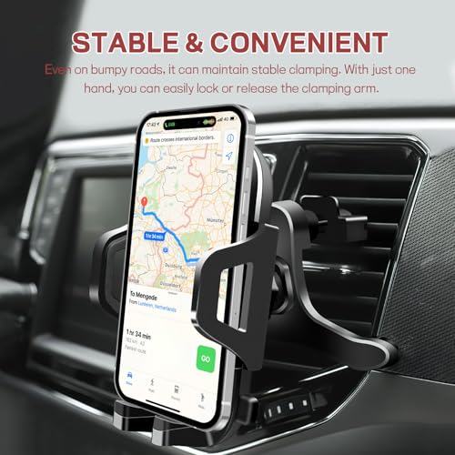 Car Phone Holder, Strong Suction Cup Dashboard Cellphone Holder for Car, Extendable&Foldable, 360° Adjustable Vehicle Phone Mount with Air Vent Hook, Universal Fit All Smartphones (2 in 1)
