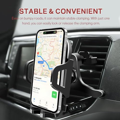 Car Phone Holder, Strong Suction Cup Dashboard Cellphone Holder for Car, Extendable&Foldable, 360° Adjustable Vehicle Phone Mount with Air Vent Hook, Universal Fit All Smartphones (2 in 1)