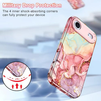 Btscase Compatible with iPhone Air Case 6.5 Inch 2025,Marble Pattern 3 in 1 Heavy Duty Shockproof Full Body Rugged Hard PC+Soft Silicone Drop Protective Women Girl Phone Cases, Rose Gold - color: A-Rose Gold, size: iPhone Air