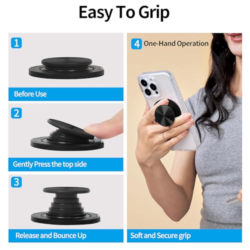 Cell Phone Grip for with Kickstand, Secure Hold for iPhone Cases, Adjustable Foldable Desktop Phone Holder Cradle Dock Compatible (Black Stainless Steel) - color: Black Stainless Steel