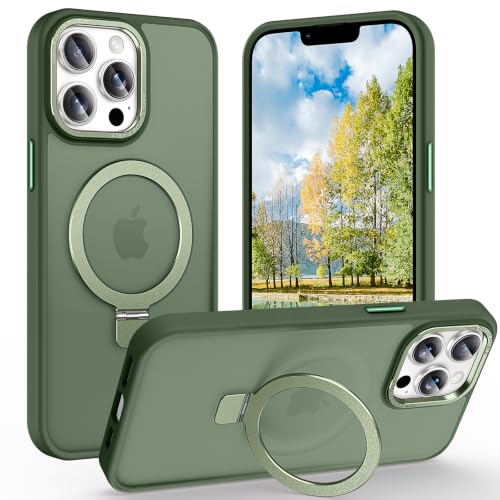 Magnetic for iPhone 13 Pro Case with Ring Stand, Midnight Green | Invisible Magnetic Kickstand, 10FT Drop Protection Shockproof, Velvety Touch, Slim Translucent Matte Back - color: Midnight Green, size: Iphone 13 Pro 6.1 inches