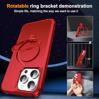 SKYLMW Compatible with iPhone 12/13 Pro Max Case with Stand,Red | iPhone 12/13 Pro Max Phone Case 6.7",Magnetic Ring Stand,Compatible with MagSafe,Military-Grade Protection,Great Grip Feeling - color: Red, size: Iphone 12 Pro Max & Iphone 13 Pro Max