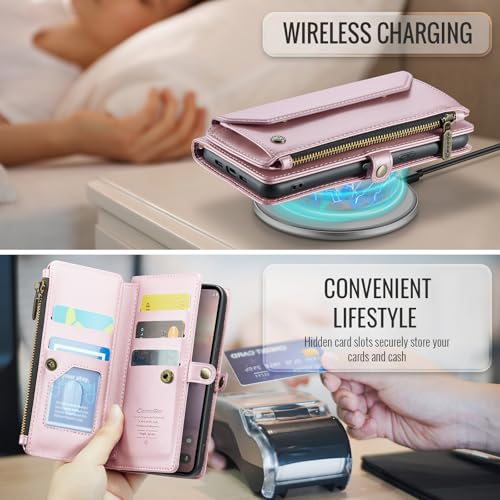 for Google Pixel 10a 6.3" Case, Women Men Multi-Function Wallet Case with Stand RFID Blocking Includes Shoulder Strap Wrist Strap Google Pixel 10a (Pink) - color: Pink
