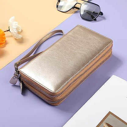 Small Compact Women Wallet RFID Blocking Genuine Leather Bifold Purse with ID Windows - color: 2-waxed Champion Gold, size: One Size