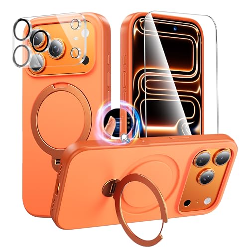 360°Ring Stand for iPhone 17 Pro Max Case, Compatible with MagSafe, Military-Grade Protective,Anti-Yellowing, Scratch-Resistant Back Cover Phone Case for iPhone 17 Pro Max 6.9", Orange - color: Orange Stand, size: Iphone 17 Pro Max