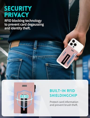 Ridge Wallets for Men,Magsafe Wallet with money clip,Pop up wallet | Magnetic Wallet for iPhone 17/16/15/14/13 Series,Phone wallet Holds 8 Cards & Bills,Ridge Wallet for Fathers day gift ideas - color: Pink-01