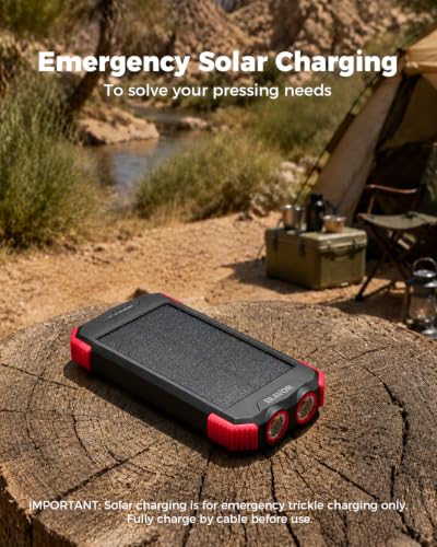 BLAVOR Solar Power Bank 10,000mAh Portable Wireless Charger for Cell Phones - color: Red