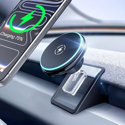 CloudValley Magnetic Qi2 15W Wireless Charger Phone Mount for Tesla Model 3 Highland Model Y Juniper, Strong Grip, 360° Adjustable, Dashboard Car Charger Holder 2025, Design for iPhone MagSafe 17-12 - size: Qi2 15W - Tesla Mount