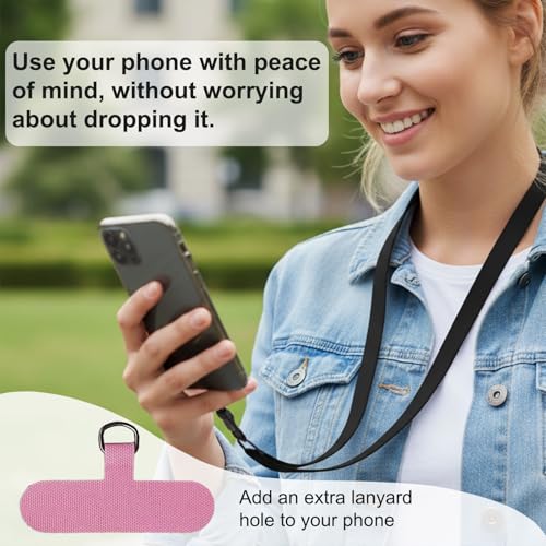 Phone Tether Tab, 4 Pack Universal Phone Lanyard Patch Non-Adhesive Insert with Metal Clip for Phone Case, iPhone - color: Pink