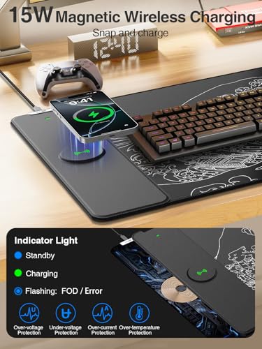 Magnetic Wireless Charging Mouse Pad, 31.5"x15.8" Large Desk Mat - color: Black-31.5"x15.8"-Mag-Sea