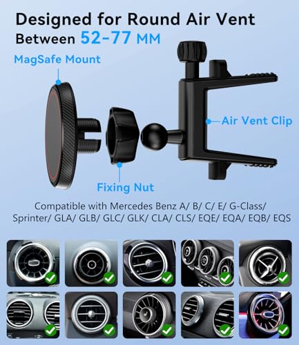 Compatible with Magsafe Car Mount for Mercedes Benz A/B/C/E/G/GLA/GLK Round Air Vent, Strong Magnetic Phone Holder for iPhone 17 16 15 14 13 12 Pro Max Plus Mini