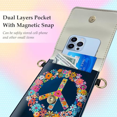 Small Crossbody Bags for Women Touchscreen Cell Phone Bag Cross Body Purses with adjustable Strap,Gifts For Teenage Girls-peace Sign Wreath