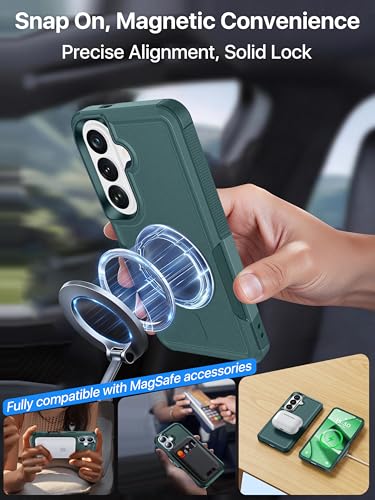 for Samsung Galaxy S26 Case Rugged Dual-Layer Shockproof Green | Fit for Magsafe, Heavy Duty Military-Grade Protection, Matte Finish Scratch Resistant Anti-Fingerprint, S 26 Phone Case - color: Green