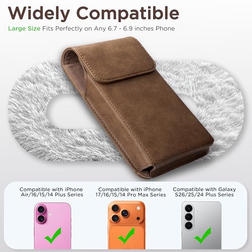 Holster for iPhone 17 Pro Max 16 Pro Max 15 Pro Max 14 Pro Max 13 Pro Max 16 Plus 15 Plus 14 Plus, Premium Leather Pouch with Belt Clip Phone Holster Belt Case, Light Brown -L - color: Light Brown, size: Large