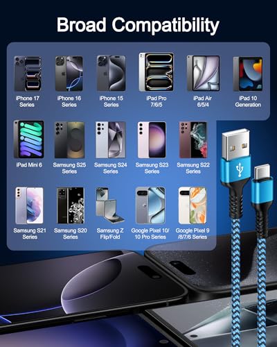 2Pack Carplay Cable for iPhone 17 USB A to USB C Braided Fast Charging Cord - size: 3FT