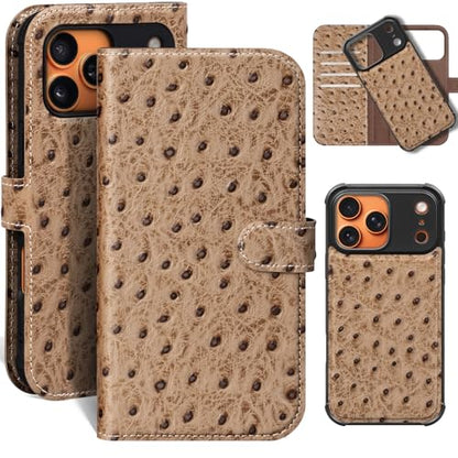 Leather Case Compatible with iPhone 17 Pro Max Wallet 6.9" | Genuine Leather 2-in-1 Magnetic Detachable Shockproof,Flip Folio Cover with Card Slot, Wireless Charging RFID Blocking White - color: Creamy white, size: 6.9”-17 Pro Max