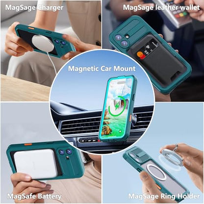 Fit with iPhone 16 Plus Phone Case IP68 Waterproof Magnetic - color: Cyan-Teal, size: iPhone 16 Plus 6.7 inch