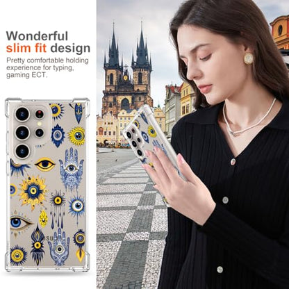 Hungo Galaxy S24 Ultra Case for Women Clear Design Cute Geometry Religion,Girly Girls Case Compatible with Samsung Galaxy S24 Ultra Hamsa Hand Evil Eyes Eye of Providence - color: Eyes