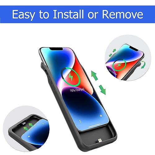 Battery Case for iPhone 14, [10000mAh] Enhanced Rechargeable Portable Protective Qi Wireless Charger Case Battery Pack Support CarPlay Wireless Charging Case Compatible with iPhone 14 (6.1 inch)-Black - size: iPhone 14