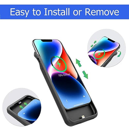 Battery Case for iPhone 14, [10000mAh] Enhanced Rechargeable Portable Protective Qi Wireless Charger Case Battery Pack Support CarPlay Wireless Charging Case Compatible with iPhone 14 (6.1 inch)-Black - size: iPhone 14