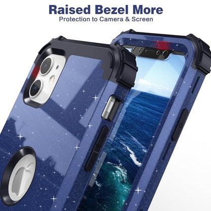 IDweel for iPhone 11 Case with Screen Protector for Men, Luxury Hybrid 3 in 1 Shockproof Slim Fit Heavy Duty Protection Hard PC Cover Soft Silicone Bumper Full Body Case,Glitter Blue Black - color: Glitter Blue Black