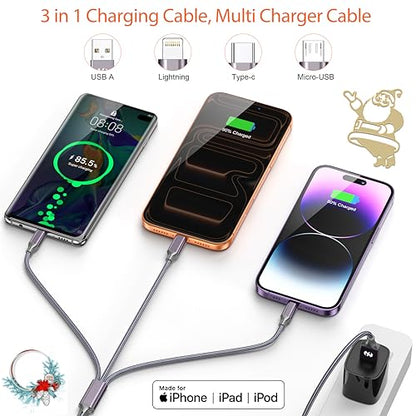 Multi Charging Cable 2Pack 6FT 3 in 1 Long Apple MFi Certified Cable - color: Grey, size: 6ft