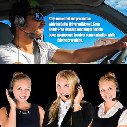 Cellet Wired Hands Free Headphones with 3.5mm Jack, Compatible to Computer Cellphone Headphone PC Skype Webinar Smart Phone Call Center Use Hands Free for delivery man Truck Driver