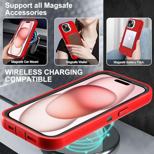 YKHJKLEC for iPhone 15 Case, Military Grade 3 in 1 Heavy Duty Shockproof/Drop Proof/Dust Proof with Kickstand Case, with 2 x Tempered Glass Screen Protector (ZJ-Red/Black) - color: ZJ-Red/Black