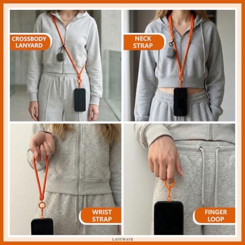 4-in-1 Phone Lanyard, Crossbody, Neck, Wrist & Finger Strap - color: Orange