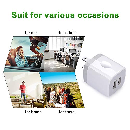 Fast Charging Block,GiGreen 5Pack Dual Port USB Outlet Plug Wall Charger - color: white