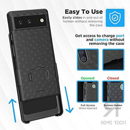 Designed for Google Pixel 6 Case with Belt Clip Holster | Rugged Holster & Protective Phone Case Combo with Anti-Slip Texture - Black - size: Pixel 6