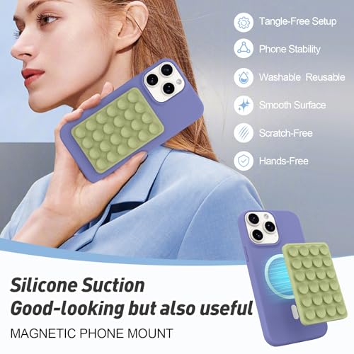 Magnetic Suction Phone Mount for MagSafe Case,Silicone Sticky (Green) - color: Green