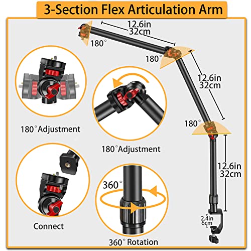 Overhead Camera Mount Desk Stand, 3-Section Detachable Articulating Arm