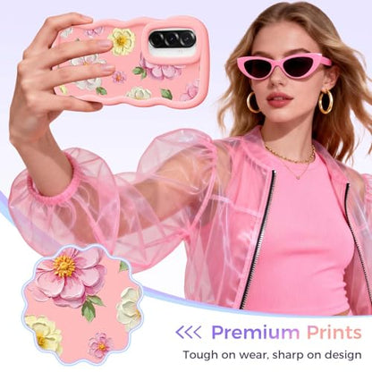 for Galaxy A36 Phone Case, Wavy Soft TPU, Pink-Large Flower | Wavy Frame Design, Soft Slim TPU, Full Camera Lens Protection, Shockproof Phone Cover - color: Pink-Large Flower, size: Samsung A36
