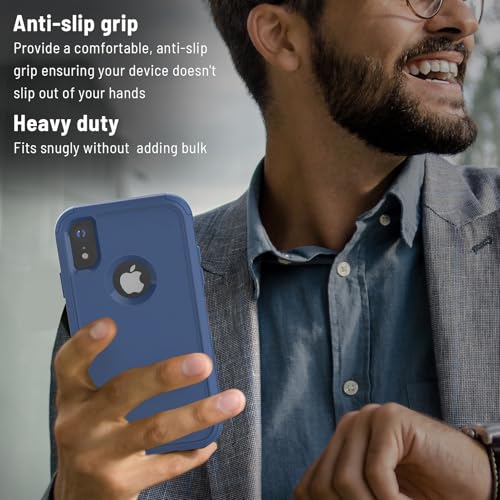 X-belmox for iPhone XR Case [Dropproof] [Shockproof] 3-Layers - Sea Blue | Heavy Duty Drop Protection Case Cover for iPhone XR 6.1 Inch with Tempered Glass Screen Protector, Blue Rugged XR Phone Case - color: Sea/Blue