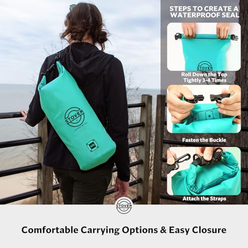 STOVER 5/10/25/30/40L Waterproof Dry Bag, Medium Lightweight Roll Top Dry Bag Backpack w/Waterproof Phone Case, Kayaking, Travel, Hiking, Fishing, Tubing, Camping, the Beach, Men/Women (Teal) - color: 5/10l Teal, size: 10L