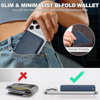 TUCCH for Magsafe Card Holder with Clear ID Window, Fit 6 Cards, Dark Blue | Magnetic Phone Wallet, for iPhone 17/17e/16/15/14/13/12 Pro/Pro Max/Plus, RFID Blocking, PU Leather - color: Blue