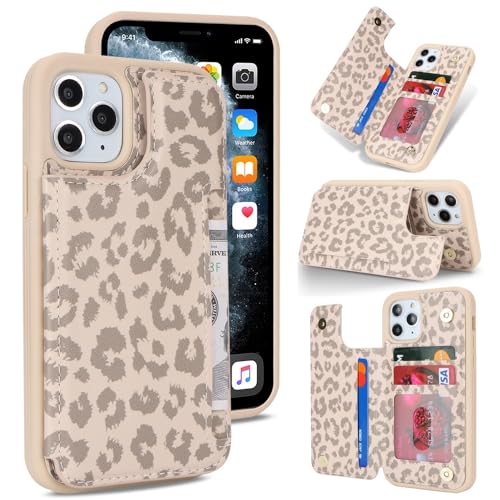iCoverCase Compatible with iPhone 11 Pro Phone Case with Card Holder, Wallet Case for Women Men RFID Blocking PU Leather Protective Case 5.8 Inch (Beige Leopard) - color: Beige Leopard