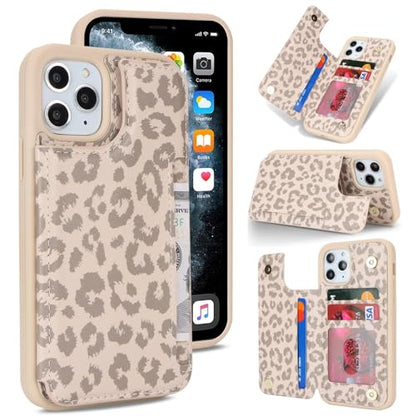 iCoverCase Compatible with iPhone 11 Pro Phone Case with Card Holder, Wallet Case for Women Men RFID Blocking PU Leather Protective Case 5.8 Inch (Beige Leopard) - color: Beige Leopard