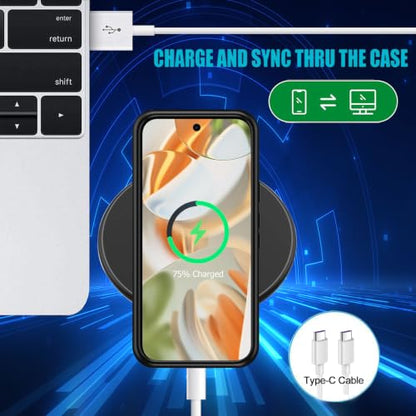 Battery Case for Pixel 9/9 Pro, Upgraded 10000mAh Slim Rechargeable Portable Extended Battery Pack Supported Qi Wireless Charging Case Compatible with Pixel 9/9 Pro(6.3 inch) Charging Case-Black - size: Pixel 9/9 Pro
