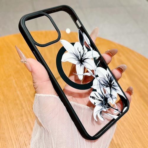 Magnetic for iPhone 11 Case [Compatible with MagSafe] Cute Lily Flower Pattern Design for Summer Hawaiian, Clear Shockproof Protective Case for Girls Women-Black - color: Black, size: iPhone 11