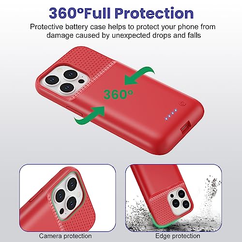 15W Fast Charging Battery Case for iPhone 15 Pro(6.1 inch),7500mAh Slim Portable Charging Case with 360°Protection,Rechargeable Extended Phone Charger Cover for iPhone 15 Pro Battery Case-Red
